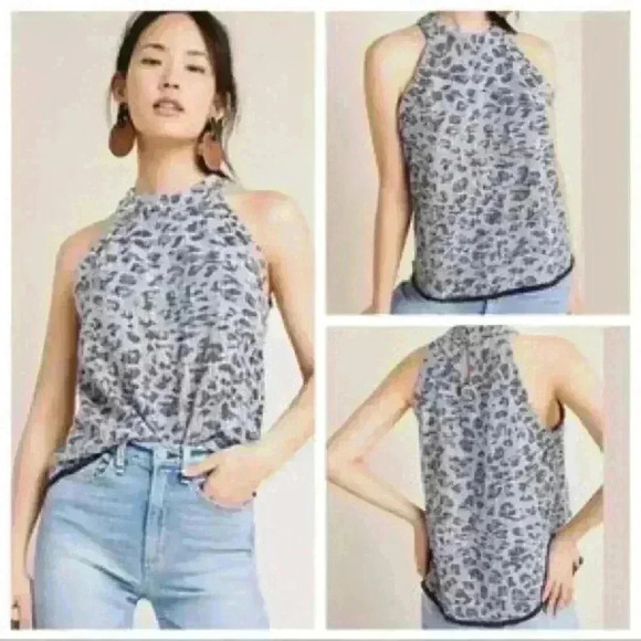 W5 halter neck cheetah print tank top blue medium - Picture 1 of 6
